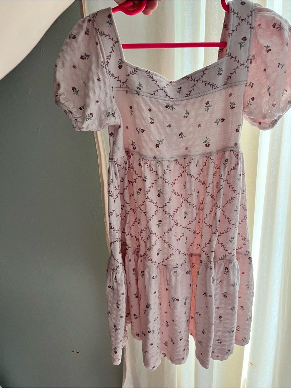Girls' Light Pink Floral Puff-Sleeve Casual Dress